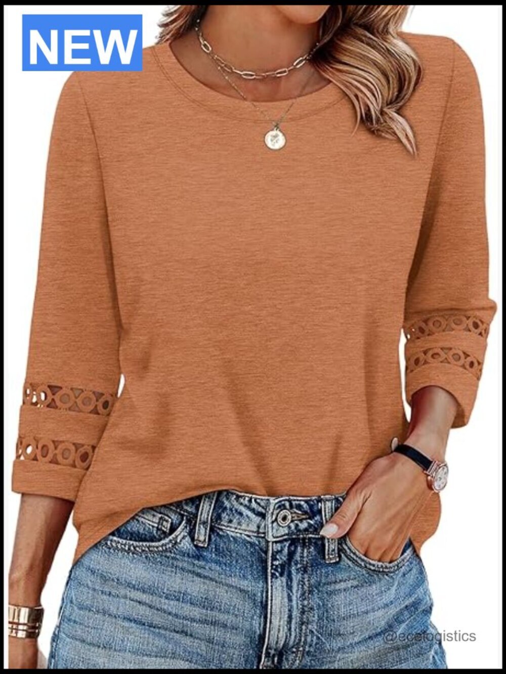 3/4 Sleeve Dressy Casual Tops Crewneck Loose Fit Blouses Women's Fashion - Picture 1 of 7